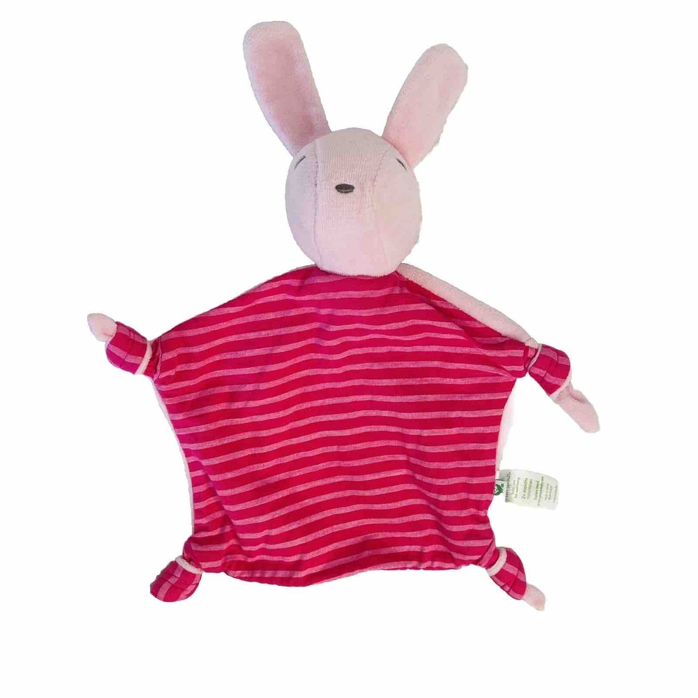 Green Sprouts Pink Striped Bunny Lovey Baby Toy Security Blankie Animal Knots